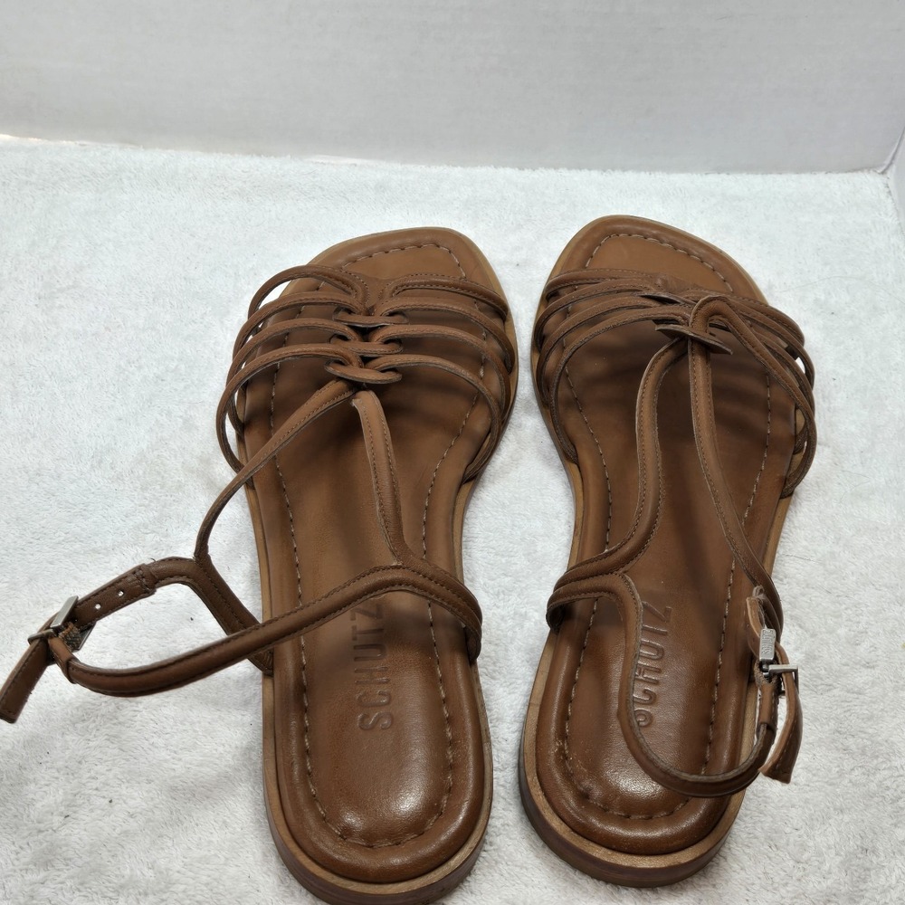 Schutz Octavia Flat Sandals Womens 9 Brown Leather Caged Strappy Minimalist Braz - Picture 16 of 16